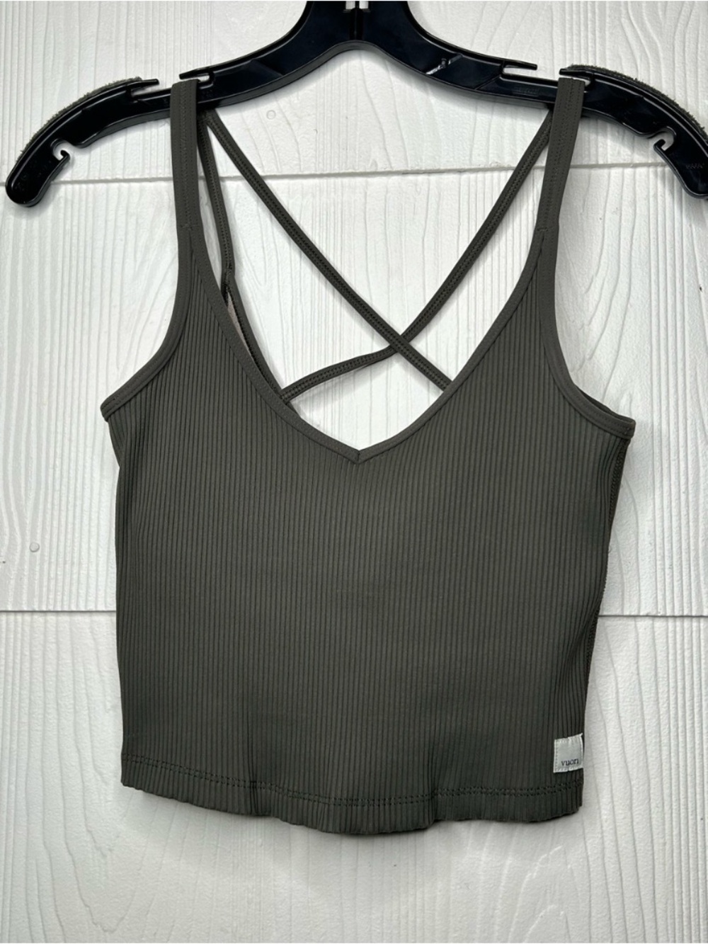 Crisscross Ribbed Olive Crop Tank Top